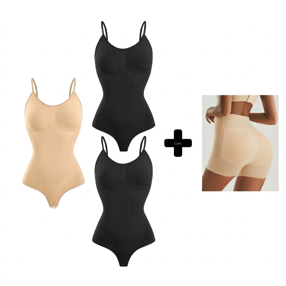 Pack de 2 Moldeadores Corporales - 1 Body Reductor Beige y 1 Faja para Caderas Beige