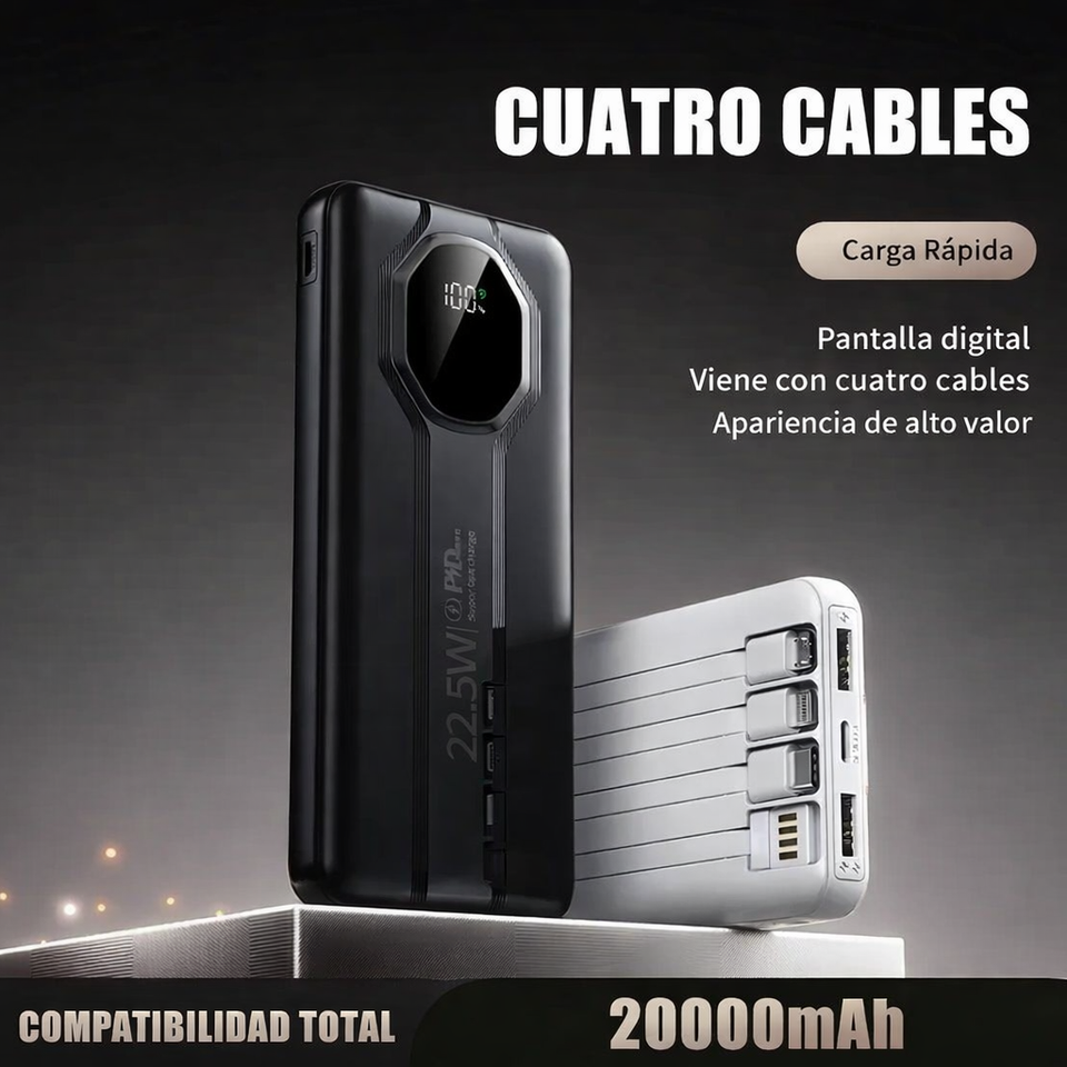 Power Bank de 10000mAh PD 22,5W con cables integrados