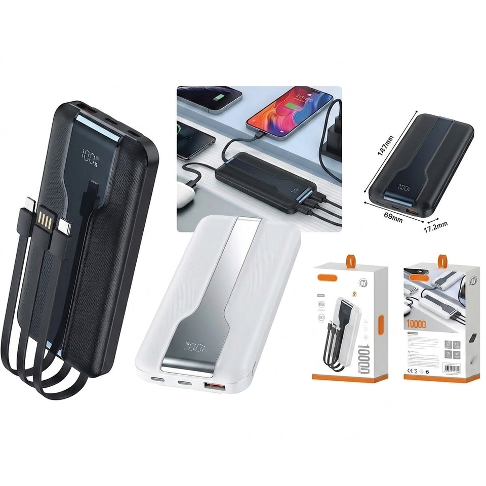 Power Bank con pantalla digital y cable integrado de 10000mAh – Carga rápida y precisa