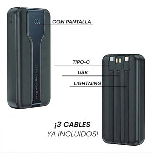 Power Bank con pantalla digital y cable integrado de 10000mAh – Carga rápida y precisa