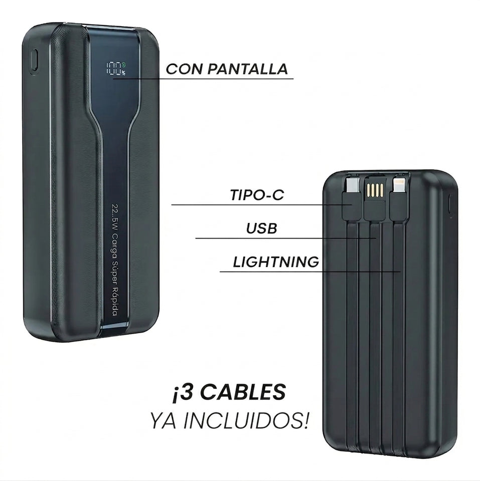 Power Bank con pantalla digital y cable integrado de 10000mAh – Carga rápida y precisa